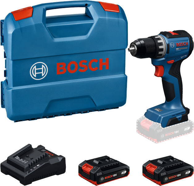 Bosch GSR 18V-52 akku-boremaskine med batterier og kuffert.